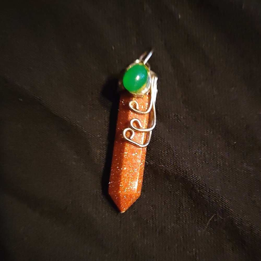 Sterling silver Jadeite Glass Cab Sunstone Crystal Pendant